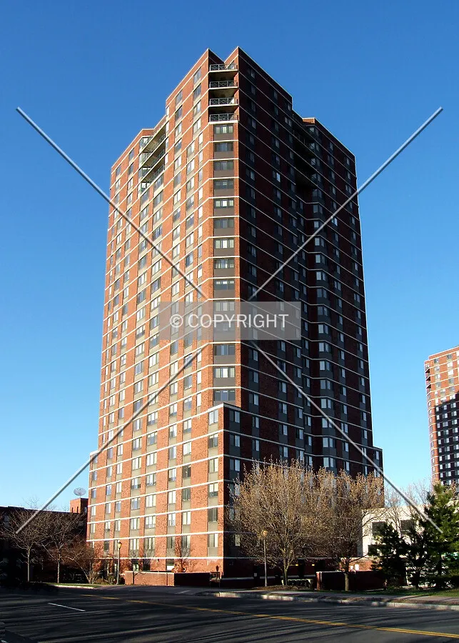 View from the southwest across Laurel Street