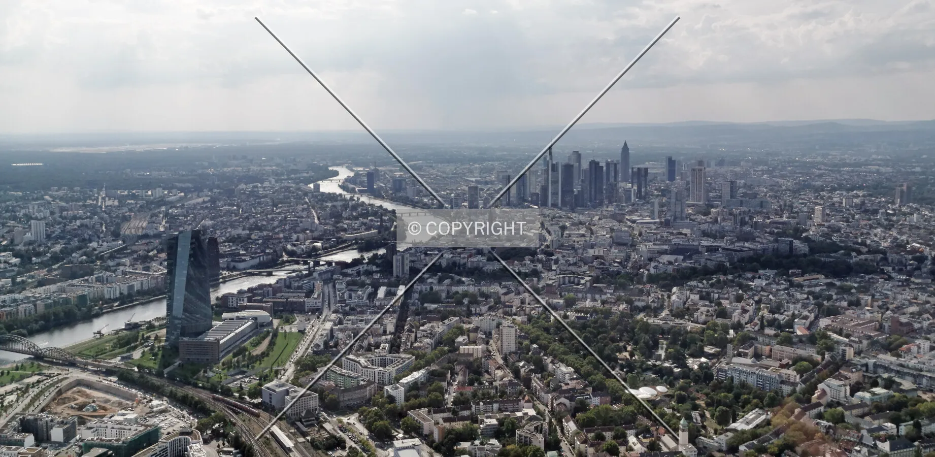 Flight with a helicopter over Frankfurt