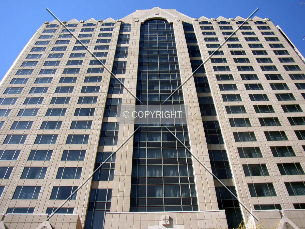 Looking up the northern facade from 3rd Street below