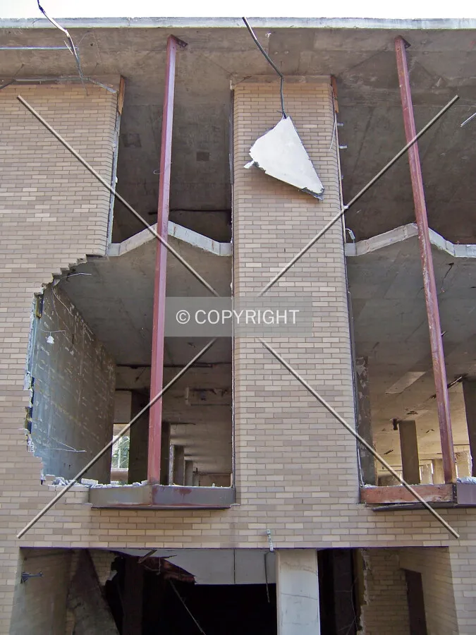Looking through the southwest corner of the 1960's era low-rise addition during demolition