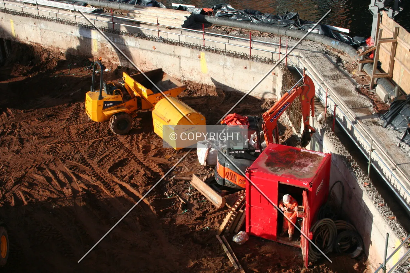 Looking down into the site
