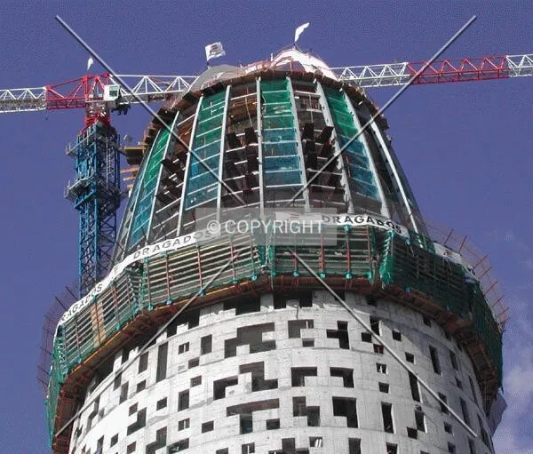 Close view of the top of the building