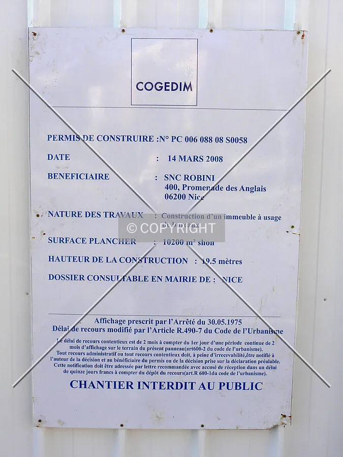 Construction permit board put up along Boulevard Paul Montel