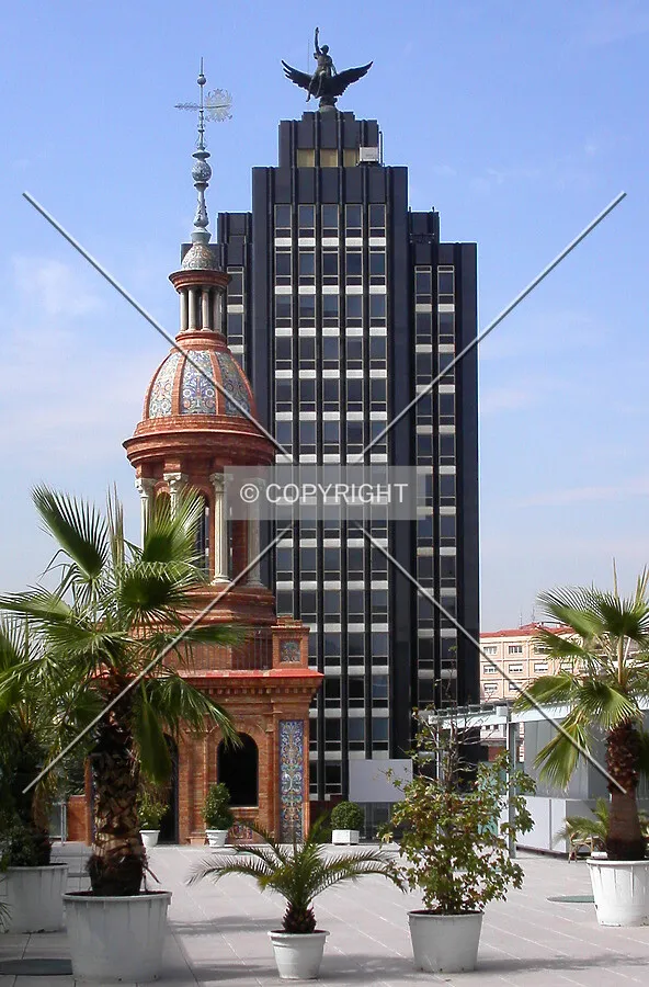 As seen from a nearby roof in Paseo de la Castellana