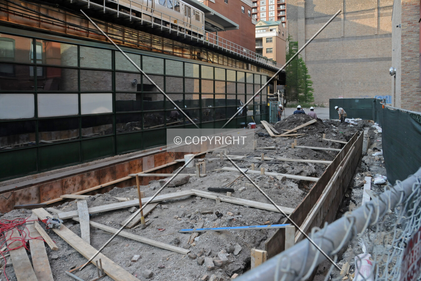 Looking north across the site from Roosevelt Road. Formwork for concrete footings is in place. September 17, 2012.