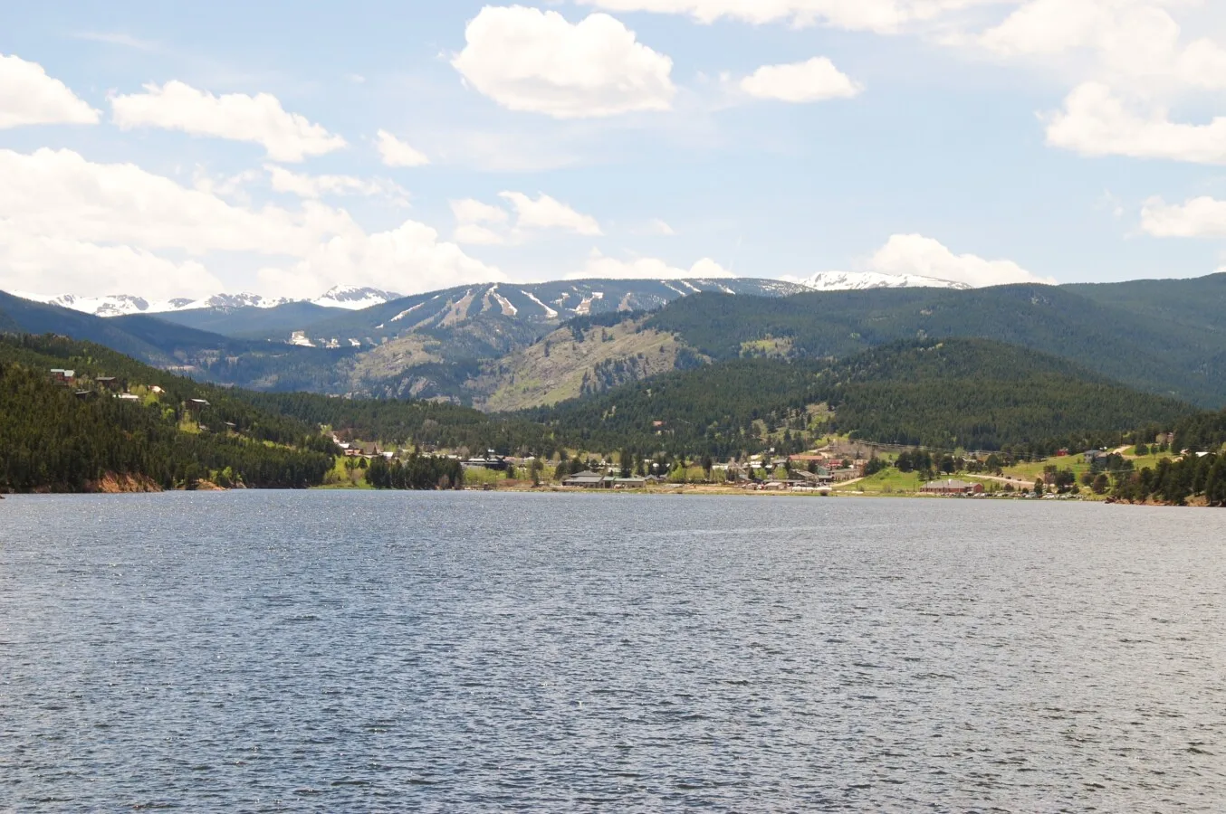 Barker Reservoir with Nederland and Eldora Ski Area in the background