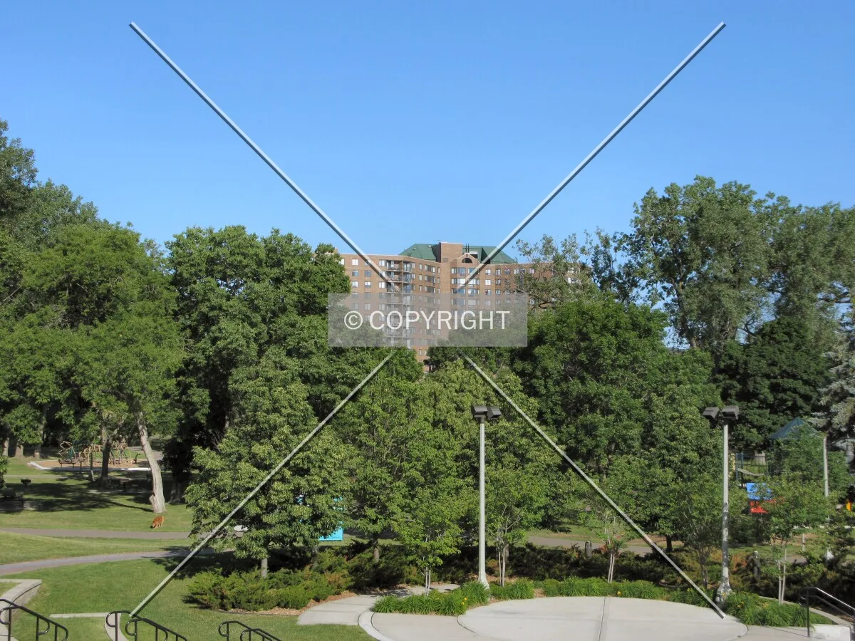 Distant view to the northwest across Wolfe Park from the Veterans' Memorial Amphitheater