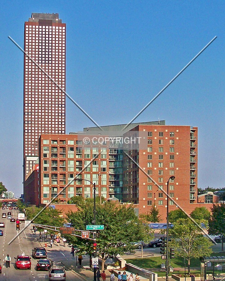 View from the west with 474 North Lake Shore Drive in the distance