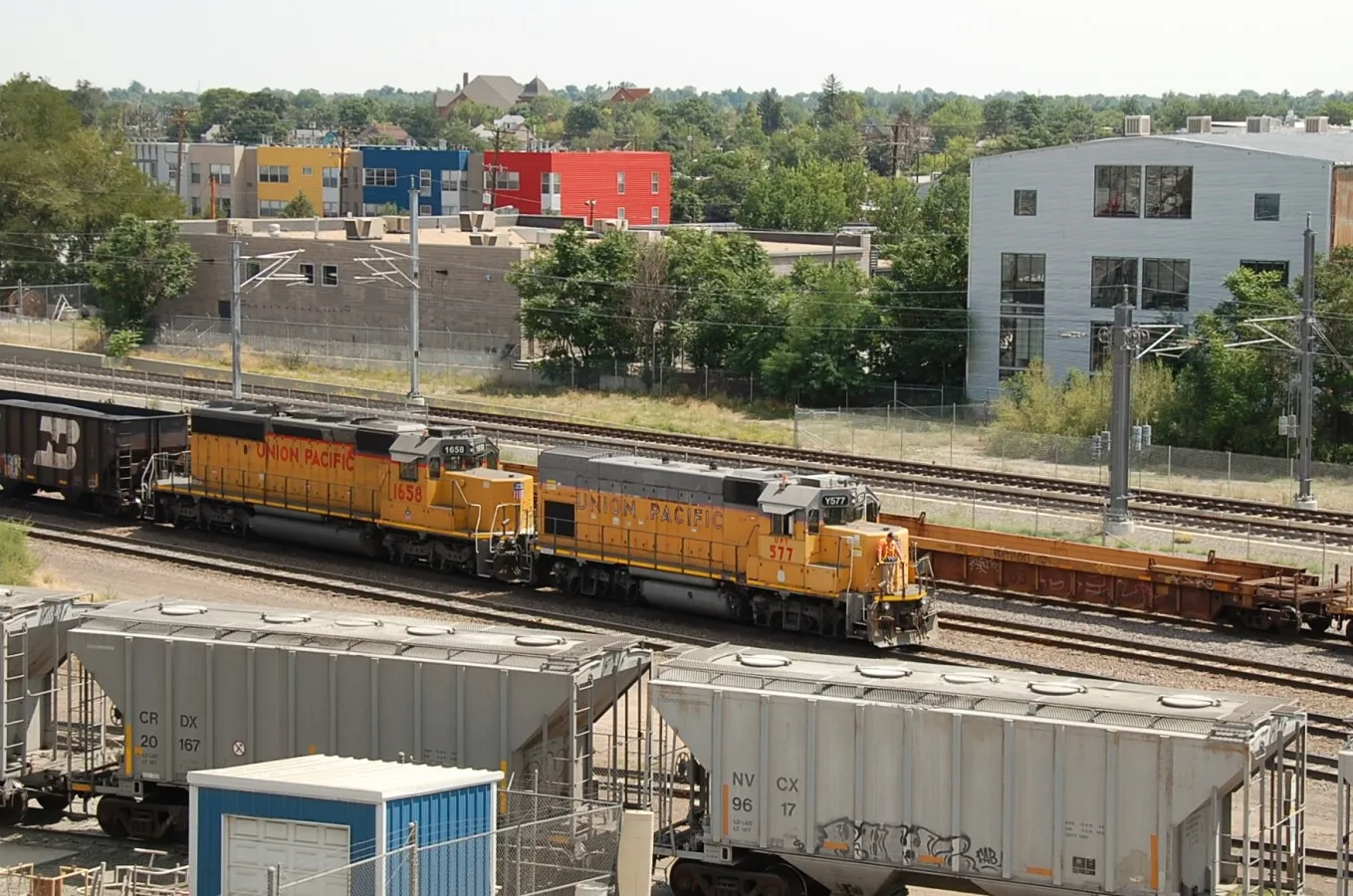 Rail activity in the nearby train yard
