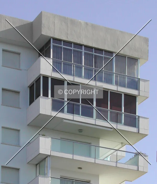 Close view of the top balconies