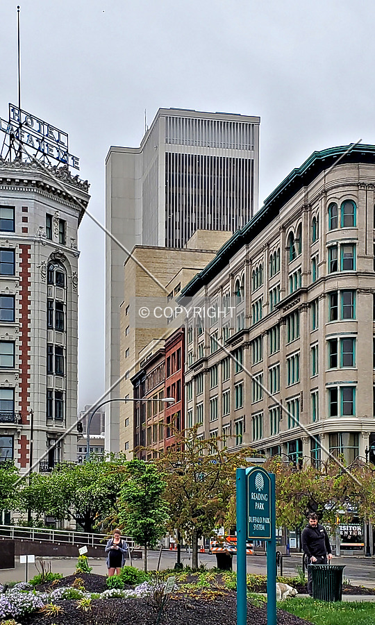 Distant view of the upper floors from northeast; May 23, 2020