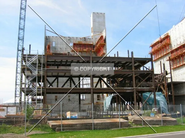Steel on the northeast corner of the complex, from across West River Parkway