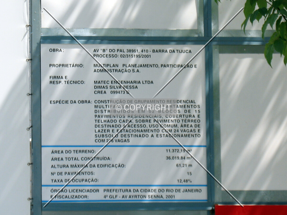 Sign with technical data about the building