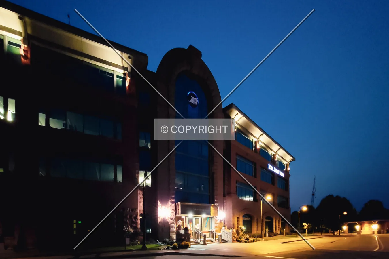 Night view from the southwest; July 3, 2021