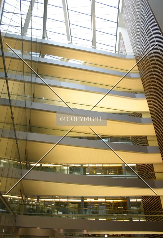 Skywalks in the atrium from the ground floor