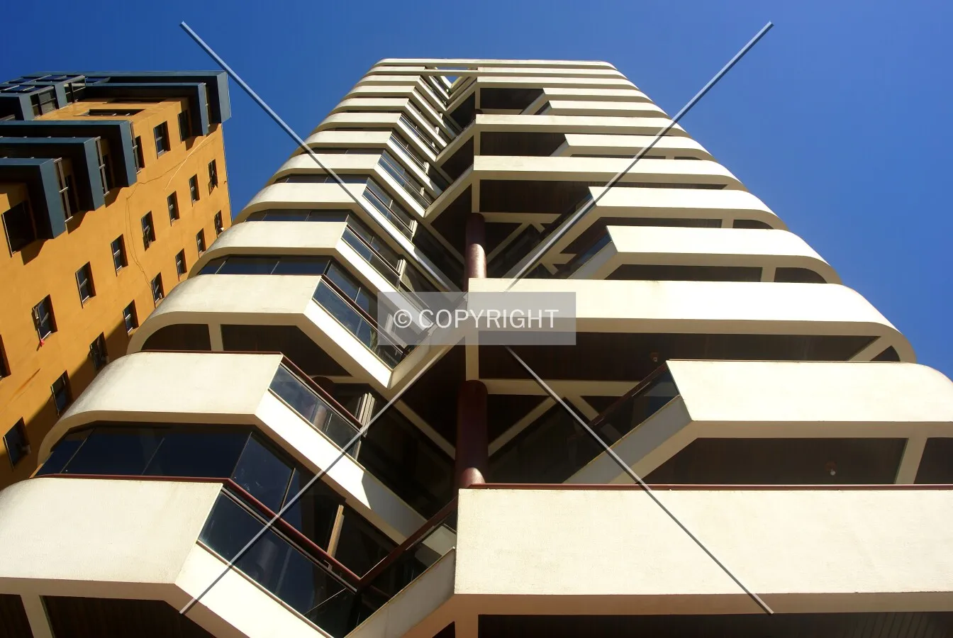 Looking up from the sidewalk