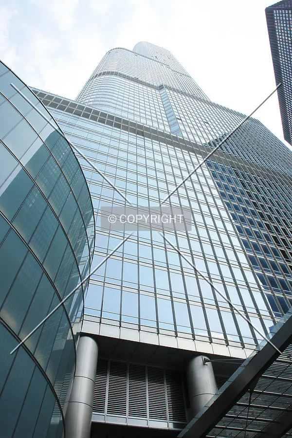 Looking up along the glass facade