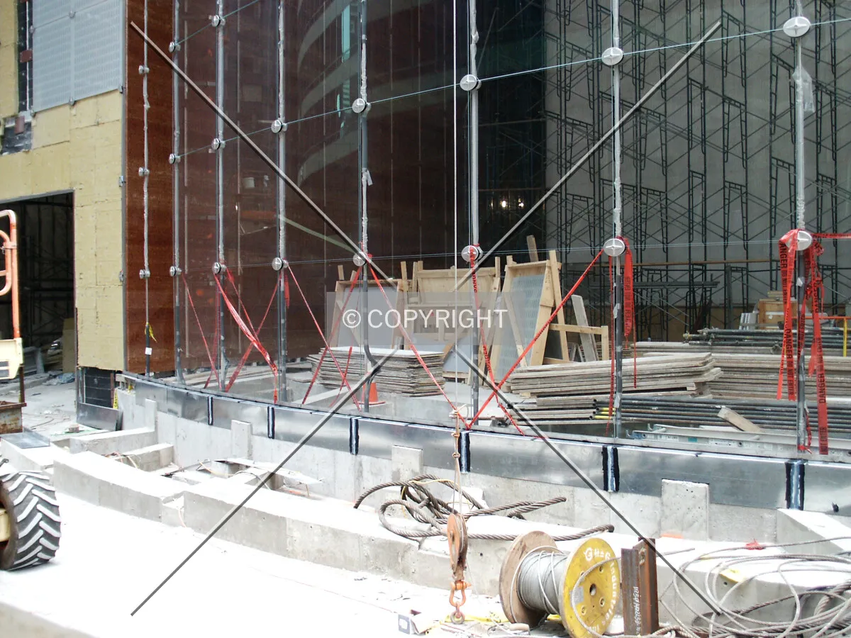 Base of the lobby wall on Monroe Street
