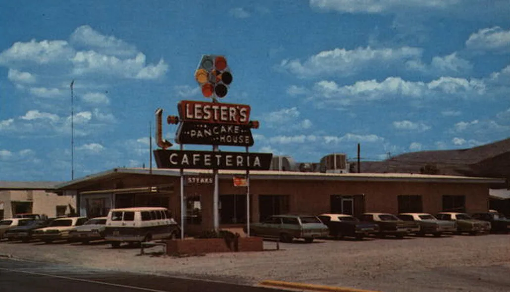 Vintage view as Lester's Pancake House & Cafeteria