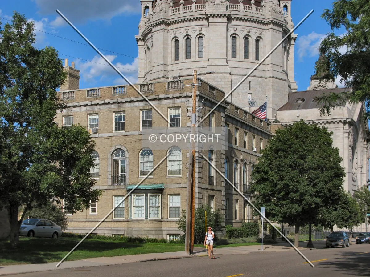 View to the northeast across Selby Avenue, with the Cathedral dome rising behind