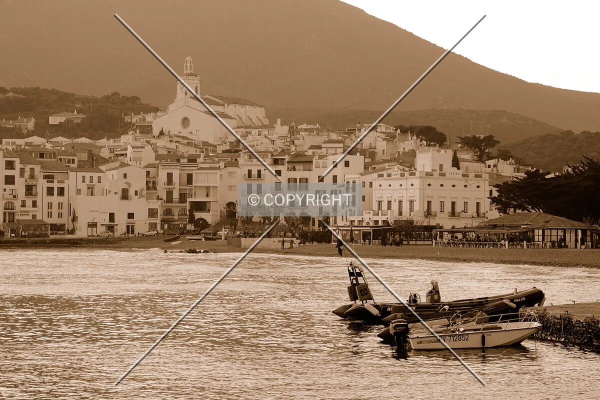 Cadaques seafront in sepia colours