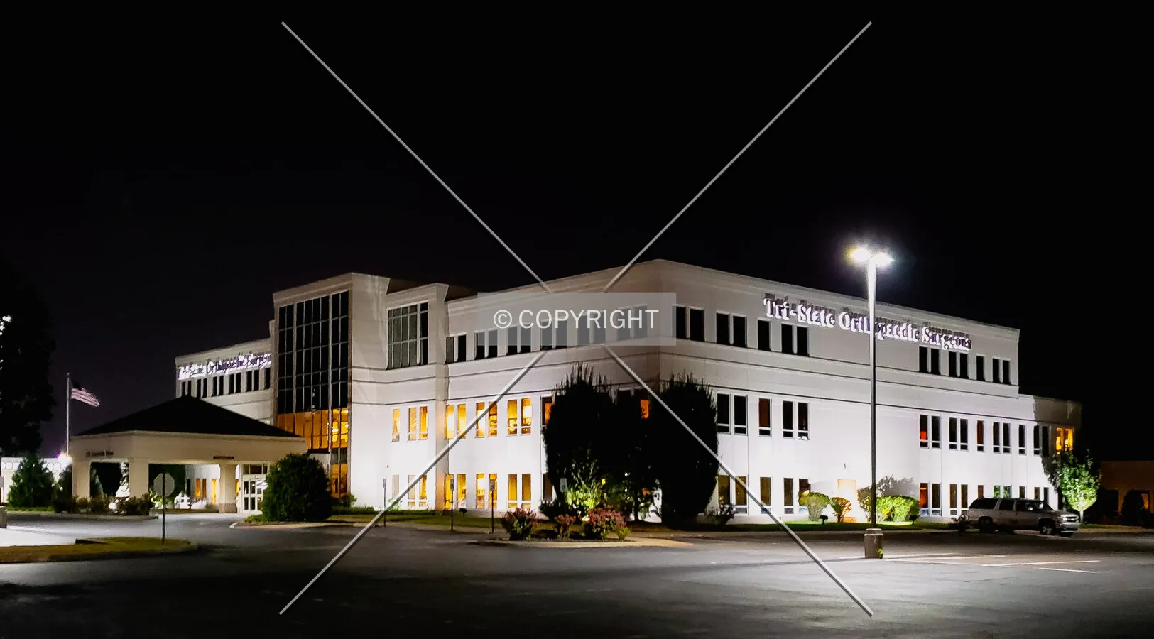 From the southeast at night; September 27, 2019