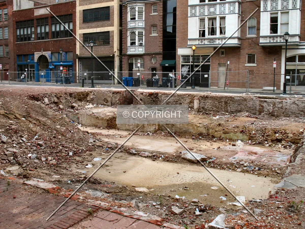 Cleared lot from 18th Street, looking toward Sansom Street