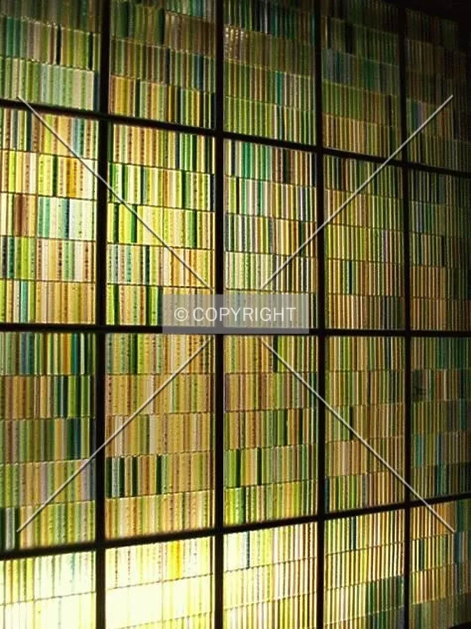 Stained glass wall in lobby
