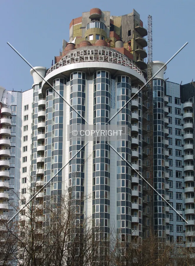 The upper floors of the central part