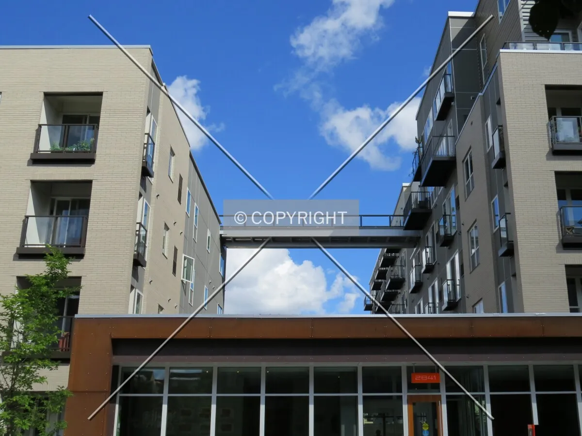 Skybridge connecting the Greenway Building to the Bryant Building rooftop deck