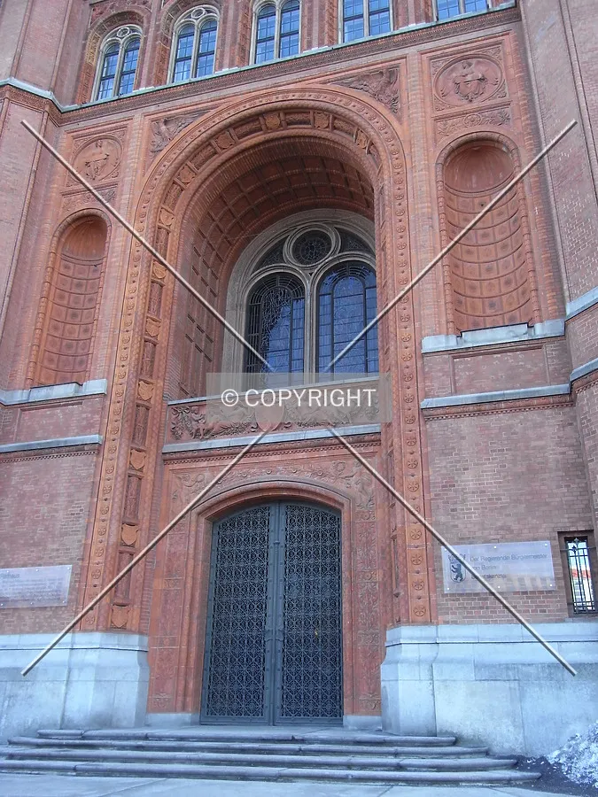Main entrance of Rotes Rathaus town hall in Berlin