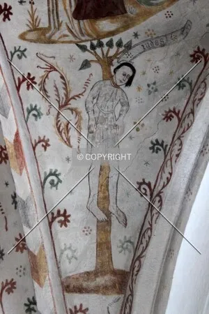 Wall painting of Judas Iscariot hanging from the tree