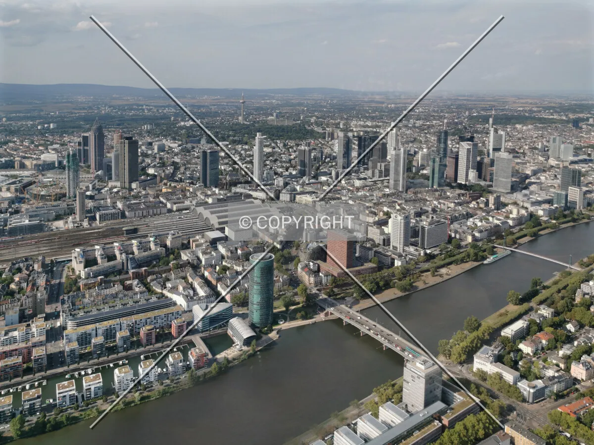 Flight with a helicopter over Frankfurt