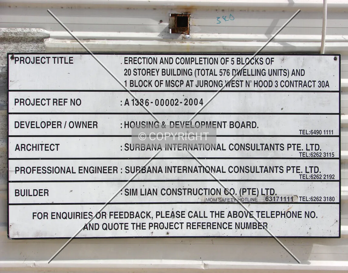 Project information displayed on the construction site fence