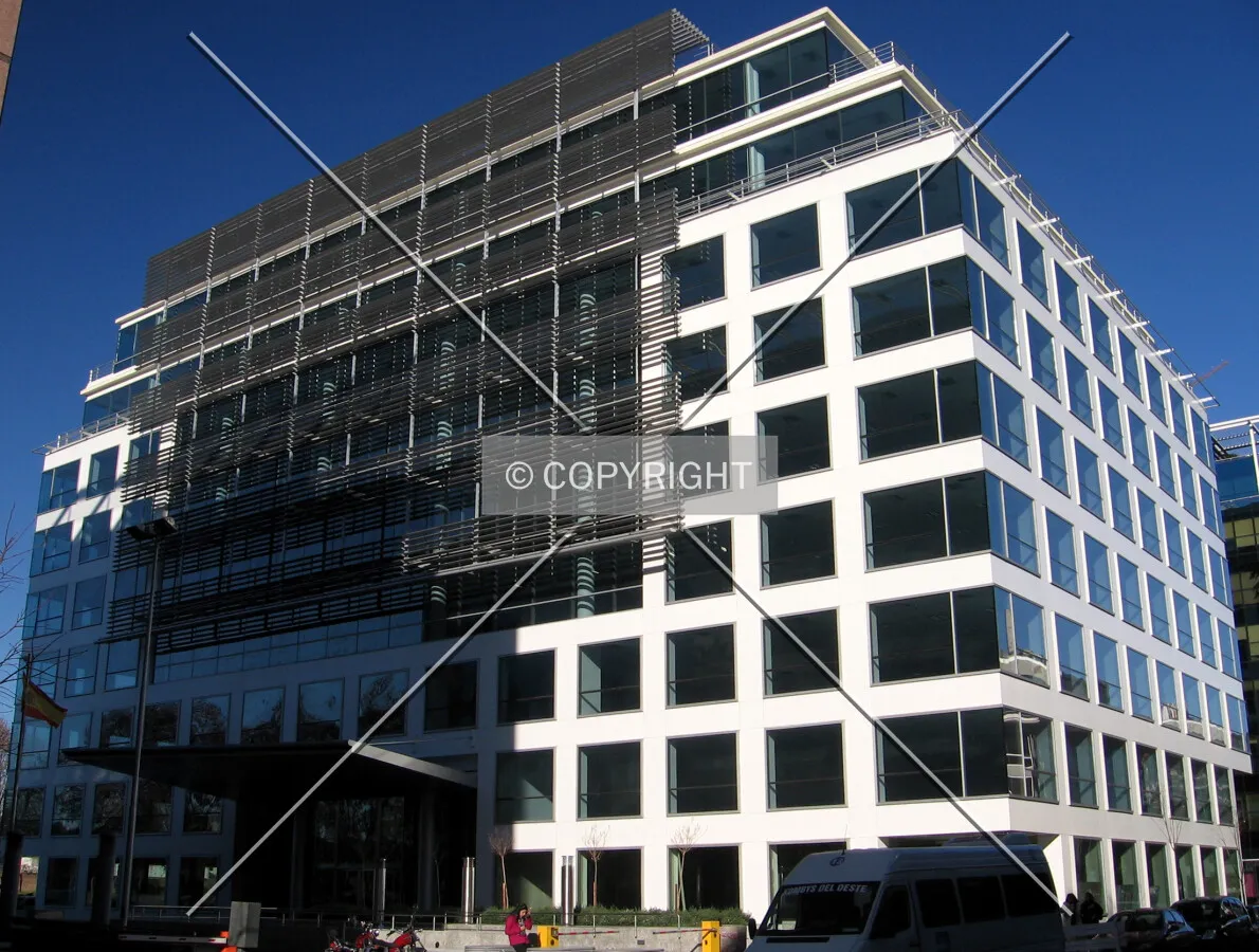 View from the northwest of the main entrance's facade