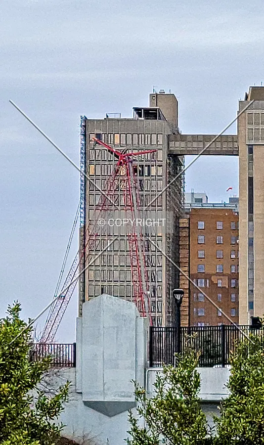 From the south during demolition; March 13, 2021