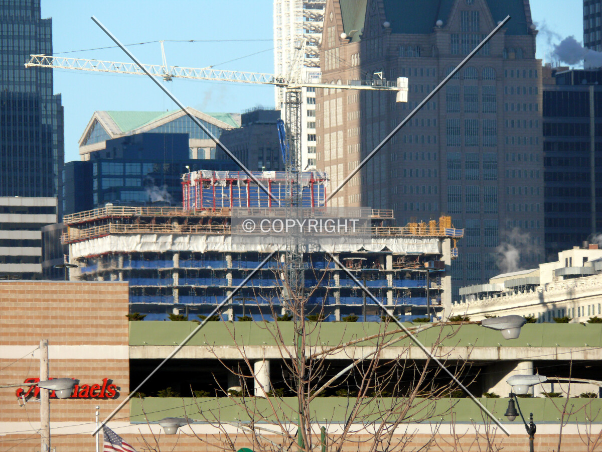 View to the northeast from a shopping center parking lot