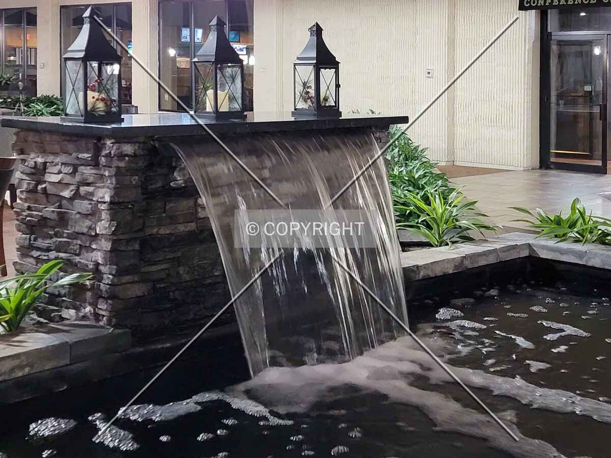 Waterfall in the lobby; March 19, 2021