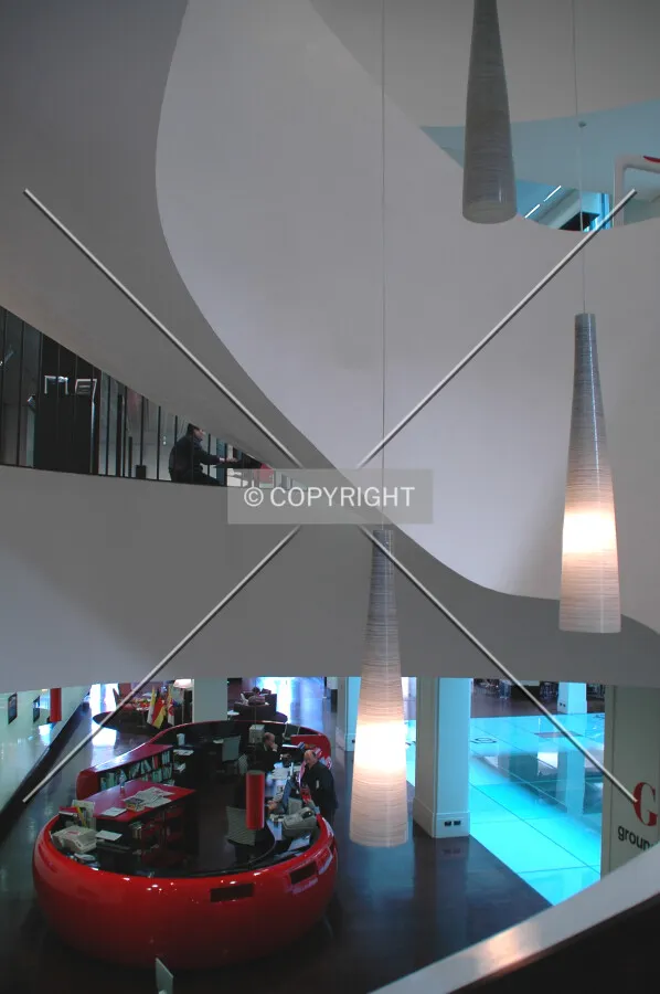 Help desk and spiral stairwell