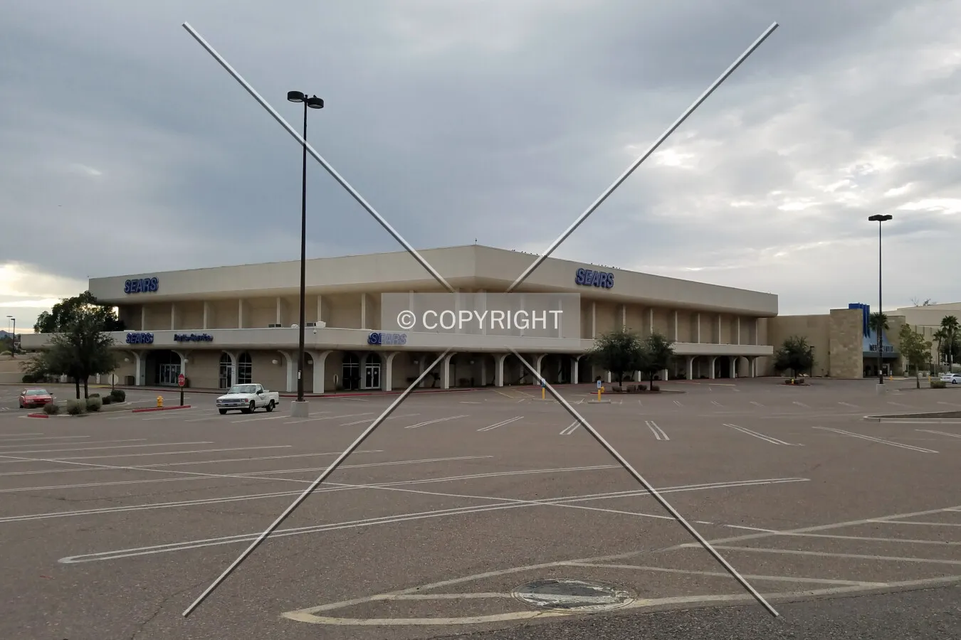View from the northwest looking towards the Sears Department store; February 17, 2017