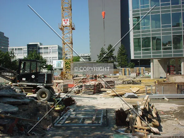 View over the construction site; ADAC building in the background