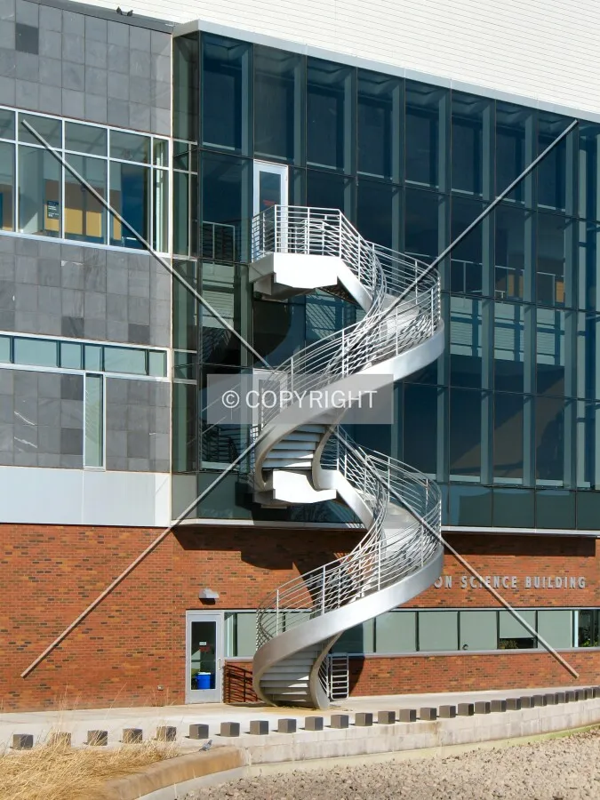 Spiral staircase on south facade