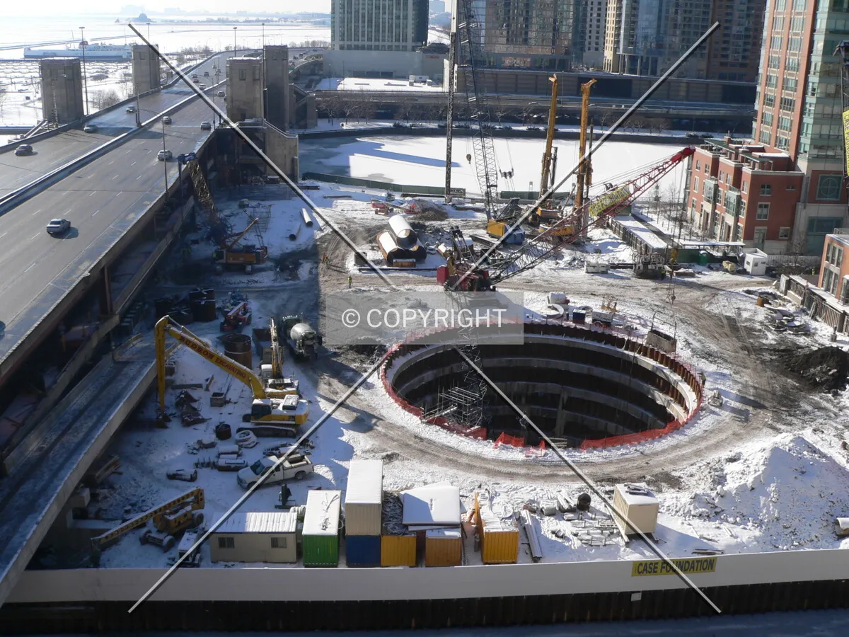 Overview of the site from a nearby parking garage