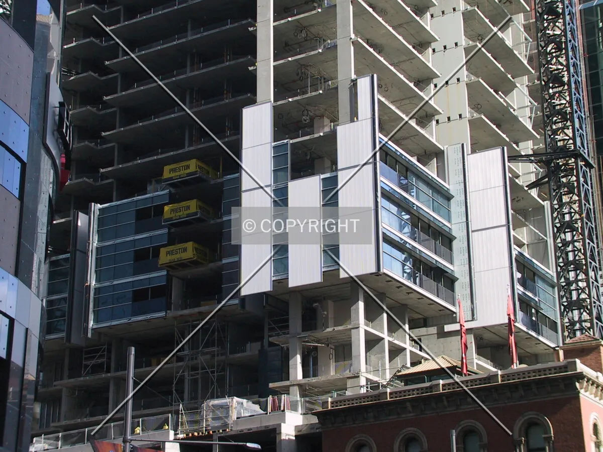 Facade panels on the northeast corner