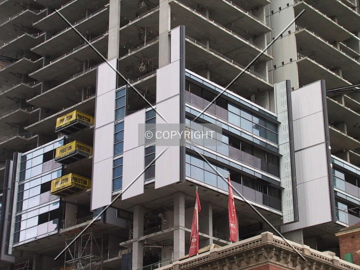 Facade panels on the northeast corner