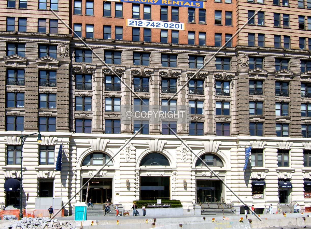 Main entrance area from the southwest across Battery Place