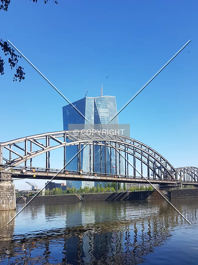The ECB tower behind a nearby bridge