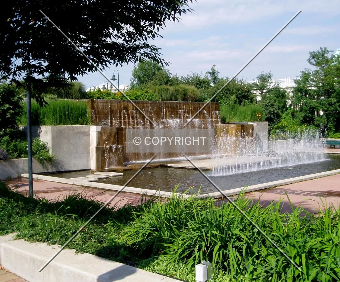 Fountain on the west side of the property