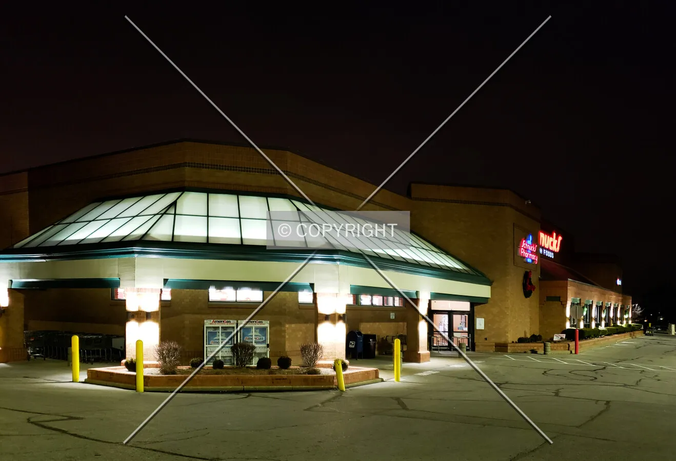 View from the southwest at night; December 21, 2018