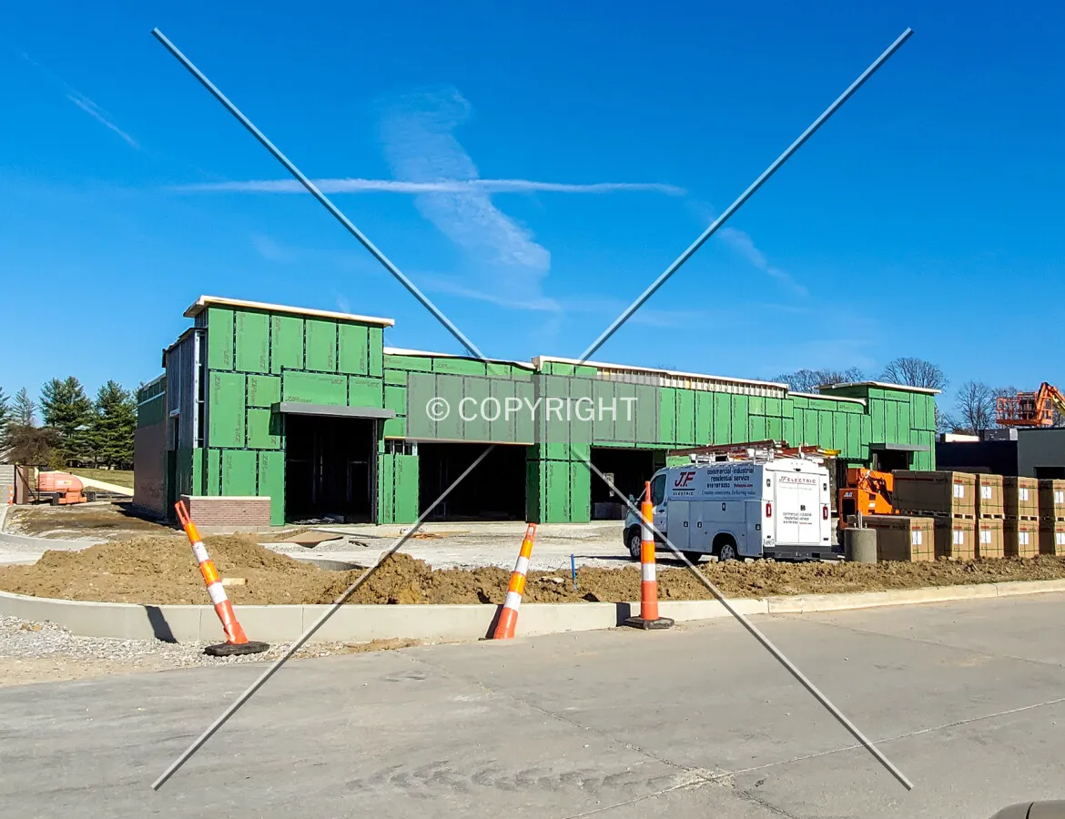 From the southwest during construction